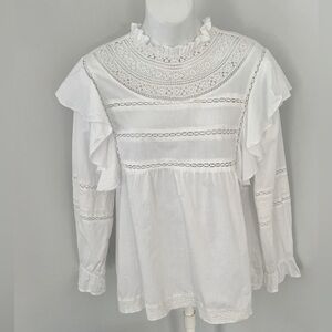 Elan White Ruffle and Lace Coquette Babydoll Top Sz. S